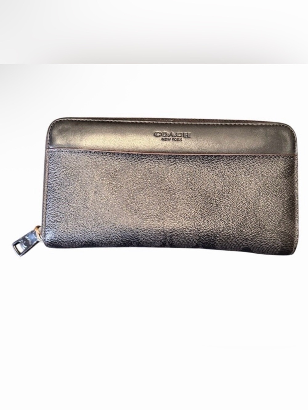 Coach Accordion Zip-Around Wallet Signature Canvas Black Oxblood